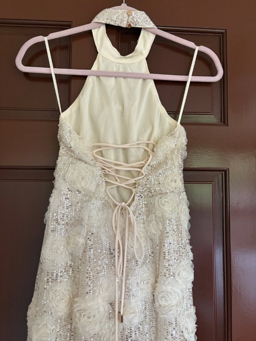 Ivory Sequin & Floral Halter Corset Dress NWT - Picture 6 of 7